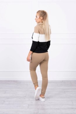 Komplet w kolorowe pasy camel+ecru