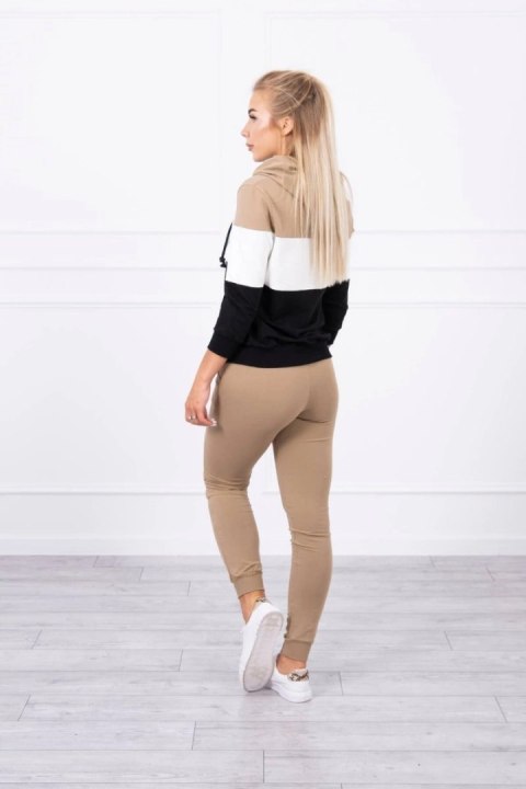 Komplet w kolorowe pasy camel+ecru