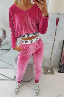 Komplet welurowy z kapturem fuksja