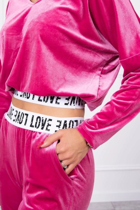 Komplet welurowy z kapturem fuksja