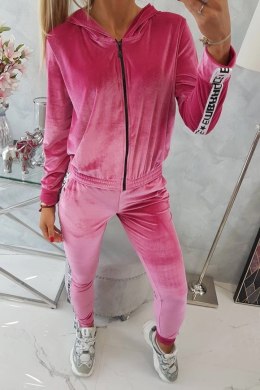 Komplet welurowy z ozdobnymi taśmami fuksja