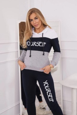 Komplet z nadrukiem Yourself biały+granatowy