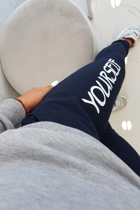 Komplet z nadrukiem Yourself biały+granatowy