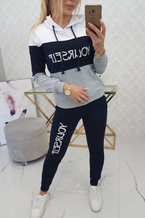 Komplet z nadrukiem Yourself biały+granatowy