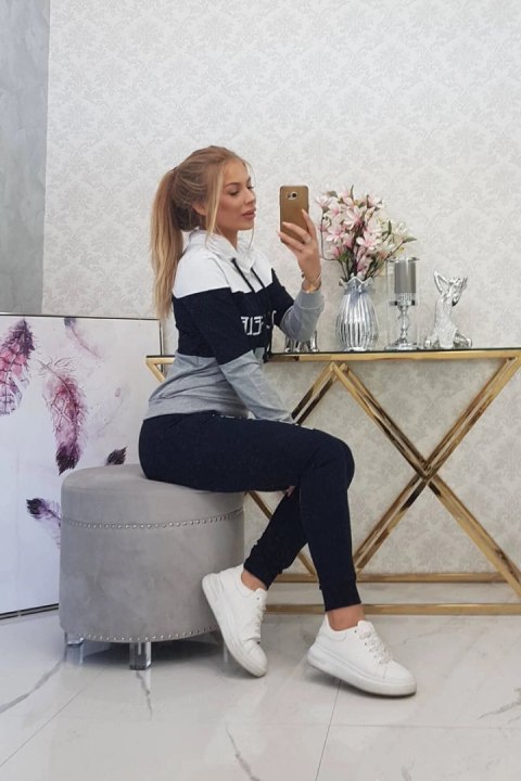 Komplet z nadrukiem Yourself biały+granatowy