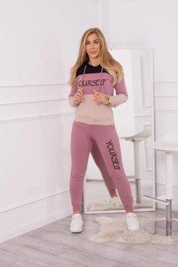 Komplet z nadrukiem Yourself czarny+ciemno różowy