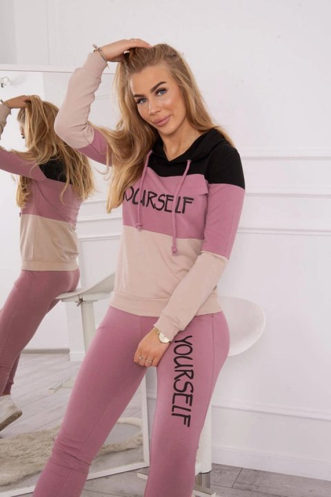 Komplet z nadrukiem Yourself czarny+ciemno różowy