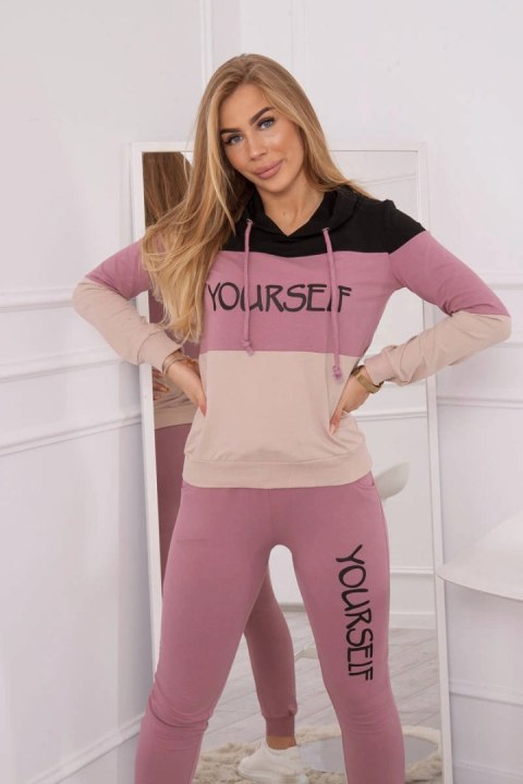 Komplet z nadrukiem Yourself czarny+ciemno różowy