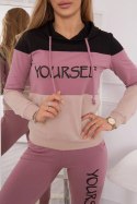Komplet z nadrukiem Yourself czarny+ciemno różowy