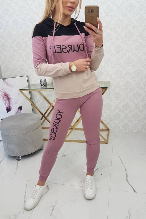 Komplet z nadrukiem Yourself czarny+ciemno różowy