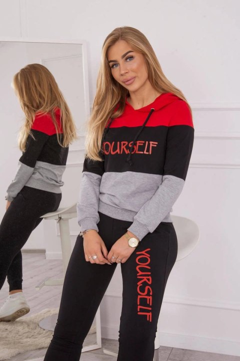 Komplet z nadrukiem Yourself czerwony+czarny