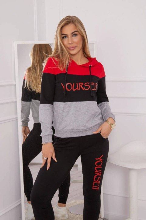 Komplet z nadrukiem Yourself czerwony+czarny