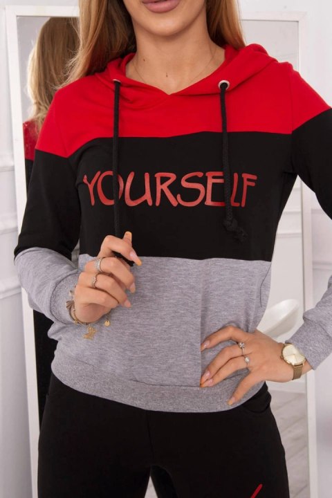 Komplet z nadrukiem Yourself czerwony+czarny