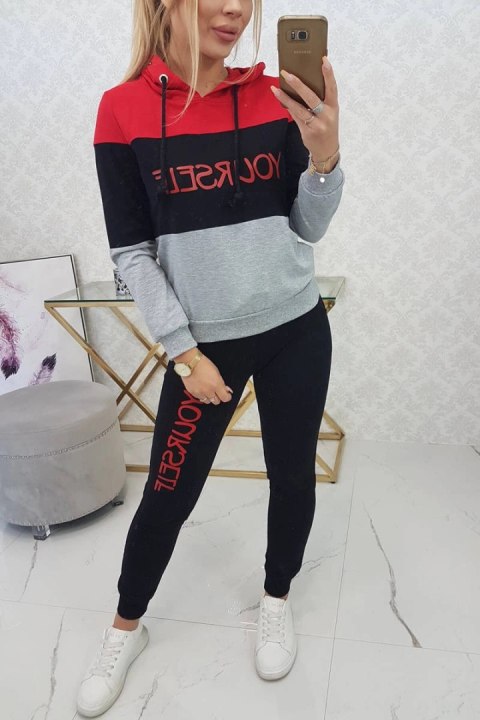 Komplet z nadrukiem Yourself czerwony+czarny