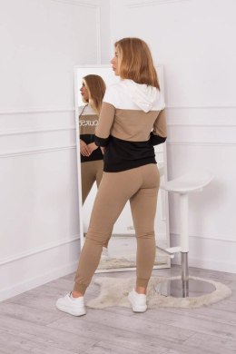 Komplet z nadrukiem Yourself ecru+camelowy