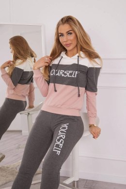Komplet z nadrukiem Yourself ecru+grafitowy