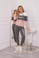 Komplet z nadrukiem Yourself ecru+grafitowy