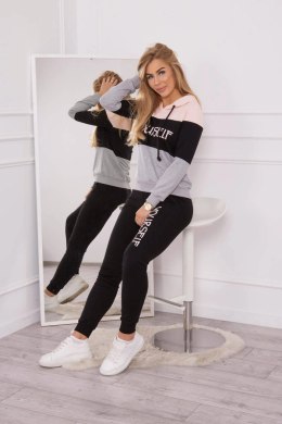 Komplet z nadrukiem Yourself pudrowy róż+czarny