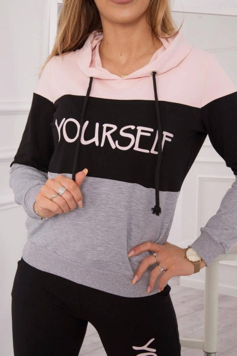 Komplet z nadrukiem Yourself pudrowy róż+czarny