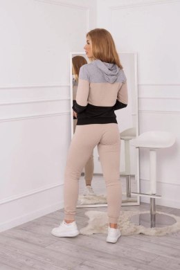 Komplet z nadrukiem Yourself szary+beżowy