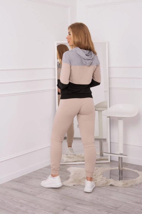 Komplet z nadrukiem Yourself szary+beżowy