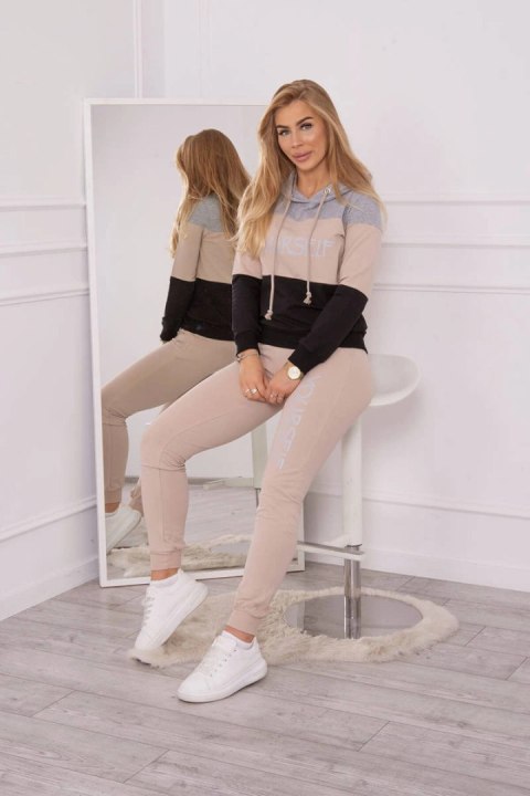 Komplet z nadrukiem Yourself szary+beżowy