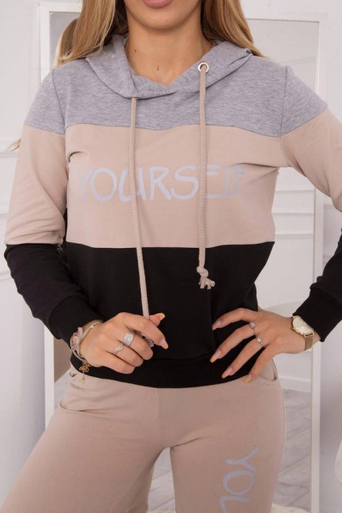 Komplet z nadrukiem Yourself szary+beżowy