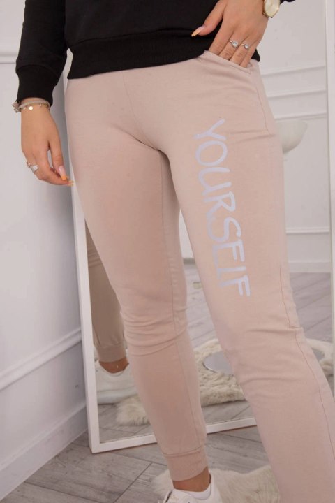 Komplet z nadrukiem Yourself szary+beżowy