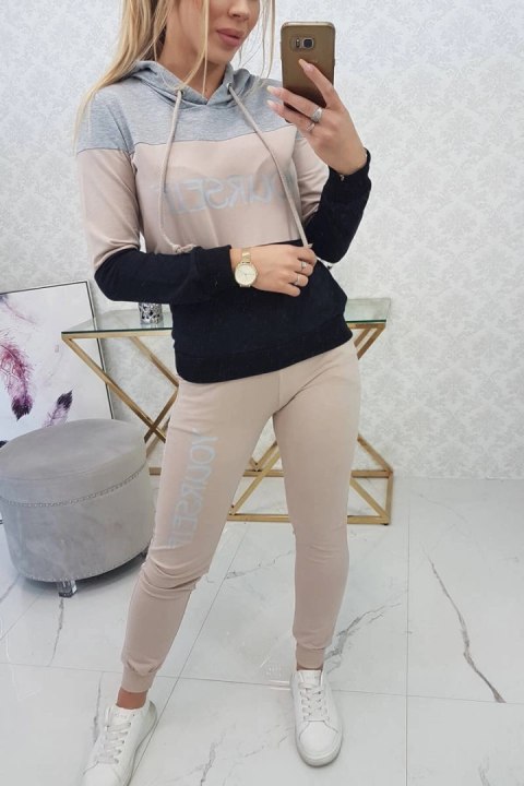 Komplet z nadrukiem Yourself szary+beżowy