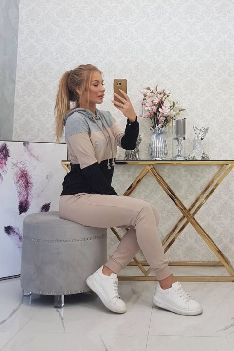 Komplet z nadrukiem Yourself szary+beżowy