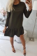 Sukienka z falbaną khaki