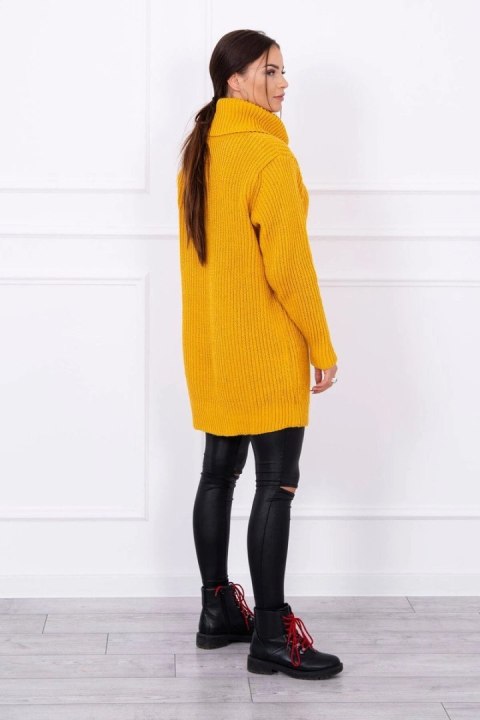 Sweter, sukienka z golfem musztardowa
