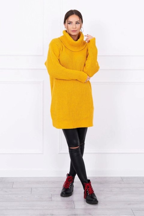 Sweter, sukienka z golfem musztardowa