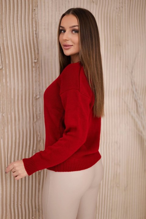 Sweter z dekoltem V czerwony