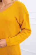 Sweter z dekoltem V musztardowy