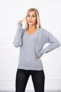 Sweter z dekoltem V szary
