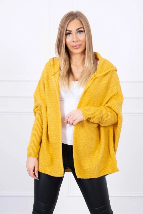 Sweter z kapturem i rękawami typu nietoperz musztardowy