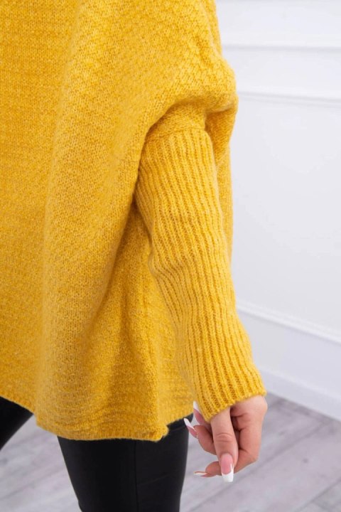 Sweter z kapturem i rękawami typu nietoperz musztardowy