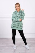 Bluza z napisami ciemno miętowa