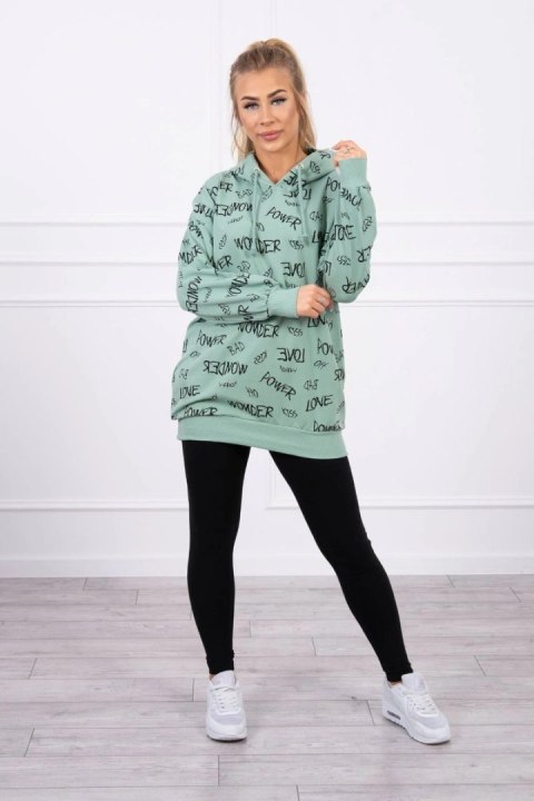 Bluza z napisami ciemno miętowa