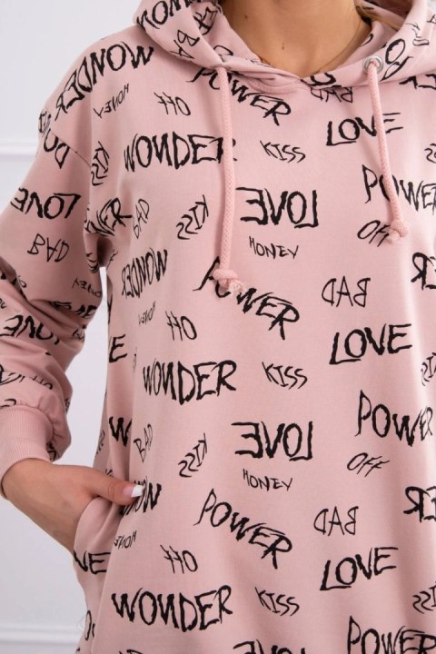 Bluza z napisami ciemny pudrowy róż