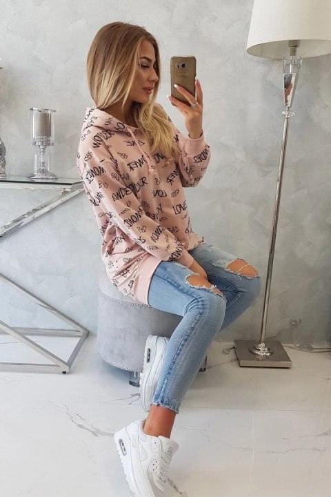 Bluza z napisami ciemny pudrowy róż