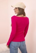 Bluzka damska bawełniana z długim rękawem i dekoltem łódką fuksja