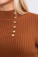 Bluzka swetrowa dopasowana z guzikami camelowa