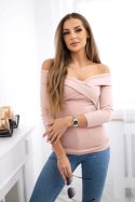 Bluzka z dekoltem V ciemny pudrowy róż