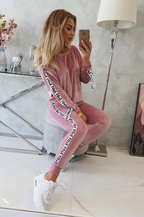 Komplet welurowy Love ciemno pudrowy róż