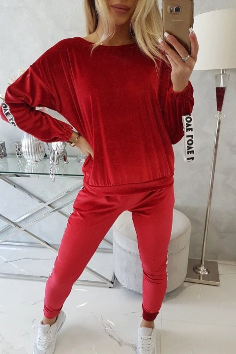 Komplet welurowy Love czerwony