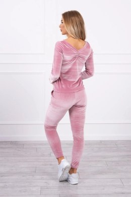 Komplet welurowy z marszczeniem z tyłu ciemny pudrowy róż