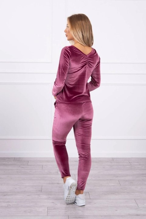 Komplet welurowy z marszczeniem z tyłu ciemny różowy