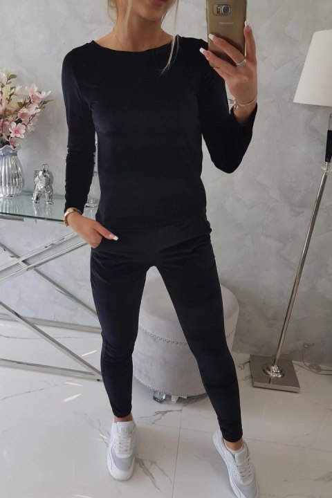 Komplet welurowy z marszczeniem z tyłu czarny